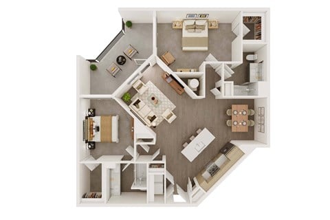 Floor plan for 2 beds, 2 baths, 1345 sqft